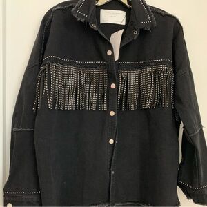 Black Studded Fringe Jacket oversized Zara